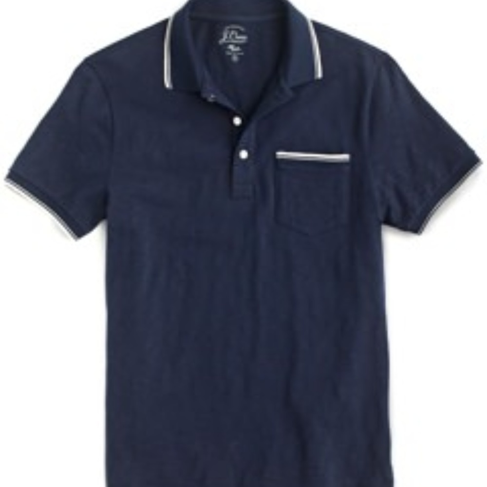 Navy Blue Knit J Crew Mens Polo with white trim XL